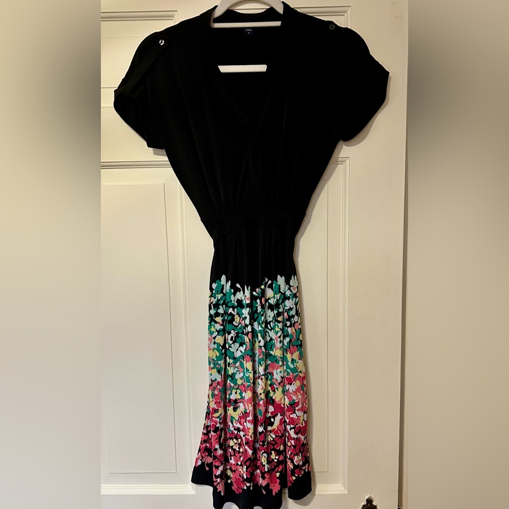 GAP Small Black Dress Shoulder details self Belt Colorful Floral Bottom Darling!